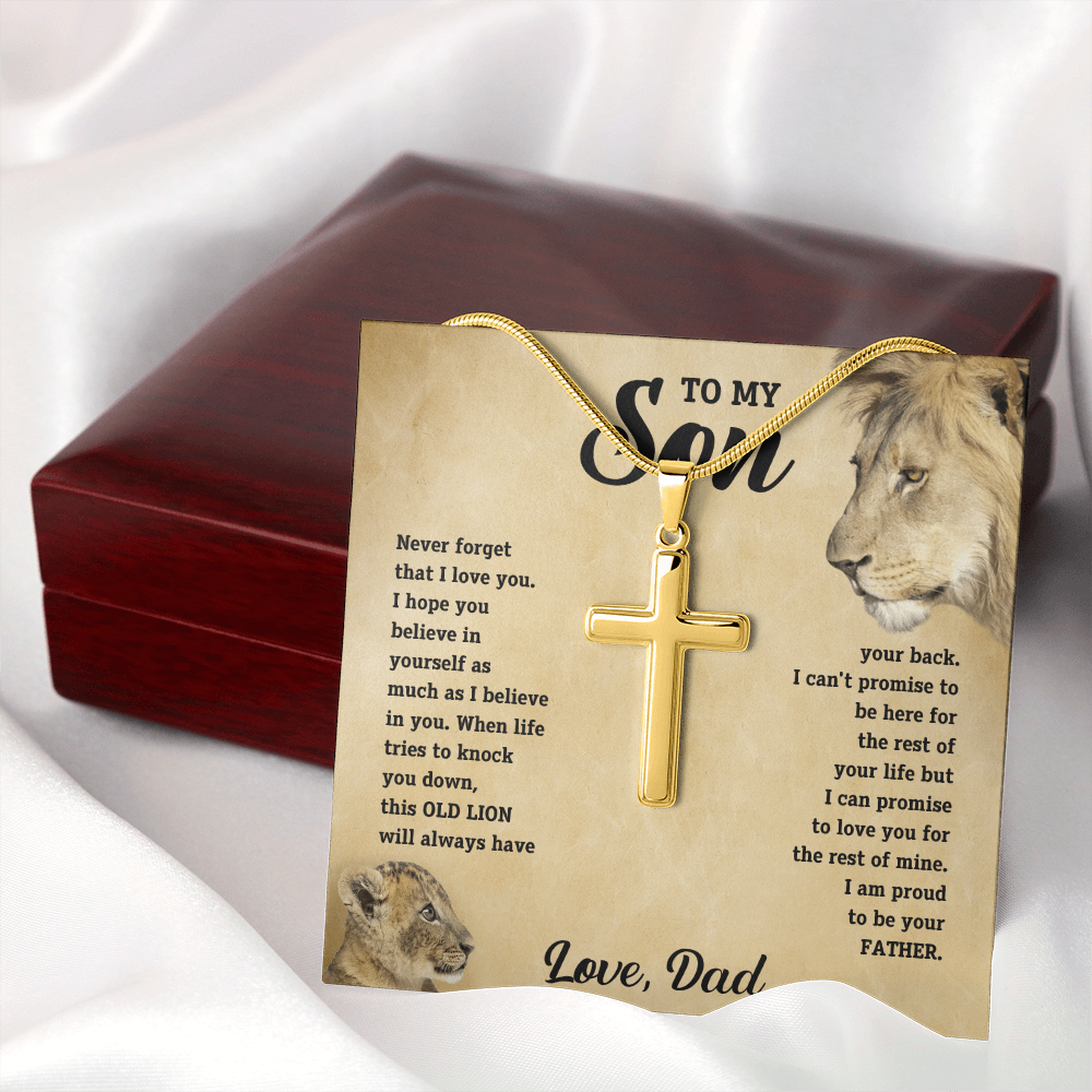 To My Son - Old Lion Artisan Cross Necklace - Meaningful Gift from Dad