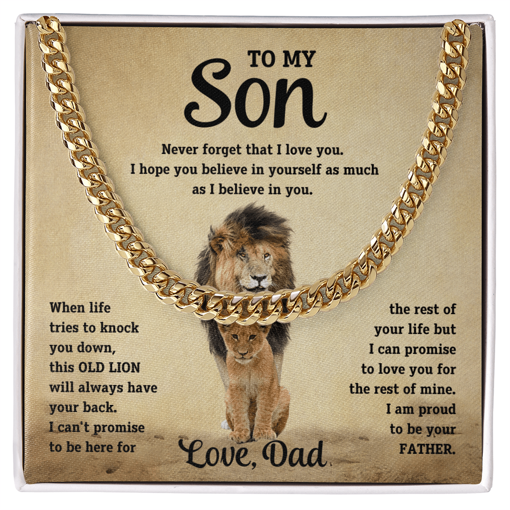 To My Son Old Lion Cuban Link Chain Necklace - Meaningful Gift from Dad