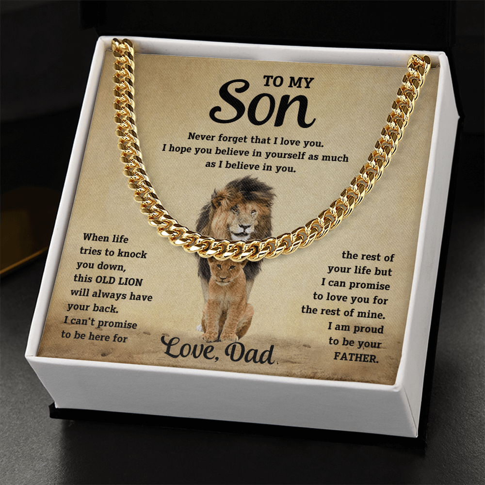 To My Son Old Lion Cuban Link Chain Necklace - Meaningful Gift from Dad