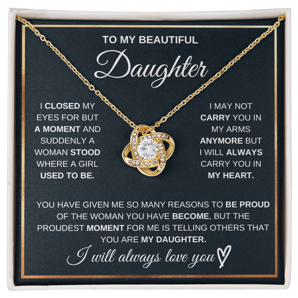 To My Beautiful Daughter - Woman Stood Love Knot Necklace - Gift from Parent