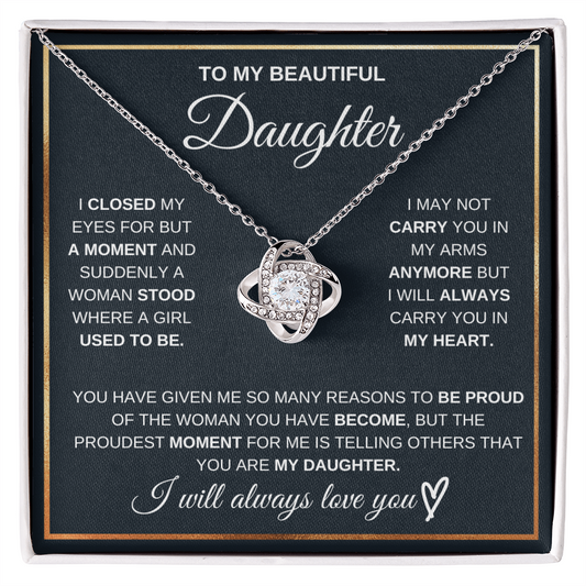To My Beautiful Daughter - Woman Stood Love Knot Necklace - Gift from Parent