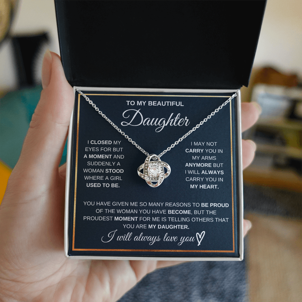 To My Beautiful Daughter - Woman Stood Love Knot Necklace - Gift from Parent