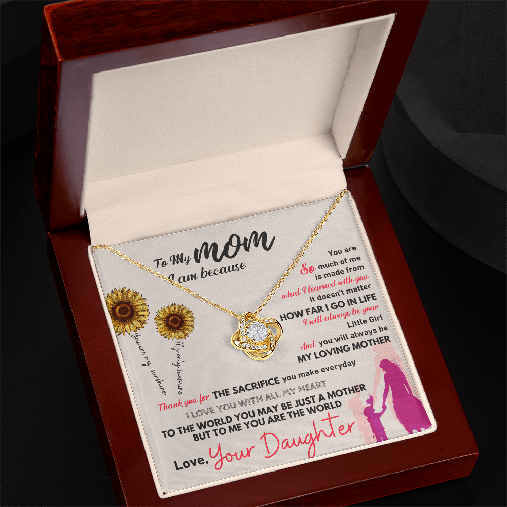 To My Mom - You Are The World Sunflower Love Knot Necklace - Gift from Daughter