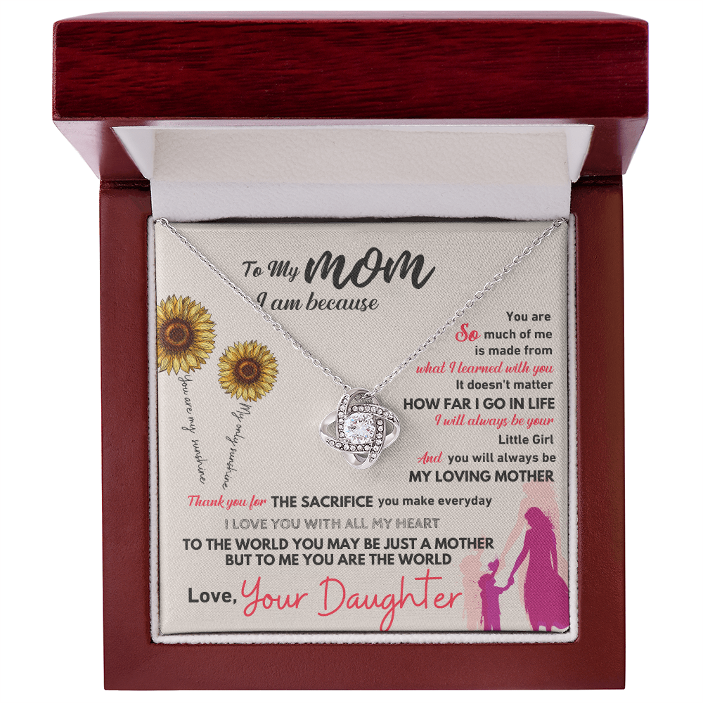 To My Mom - You Are The World Sunflower Love Knot Necklace - Gift from Daughter