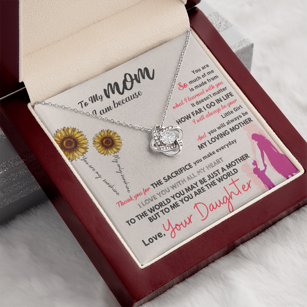 To My Mom - You Are The World Sunflower Love Knot Necklace - Gift from Daughter