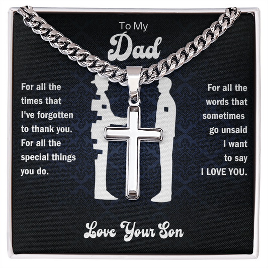 To My Dad - I Love You Artisan Cross Necklace -  Gift from Son