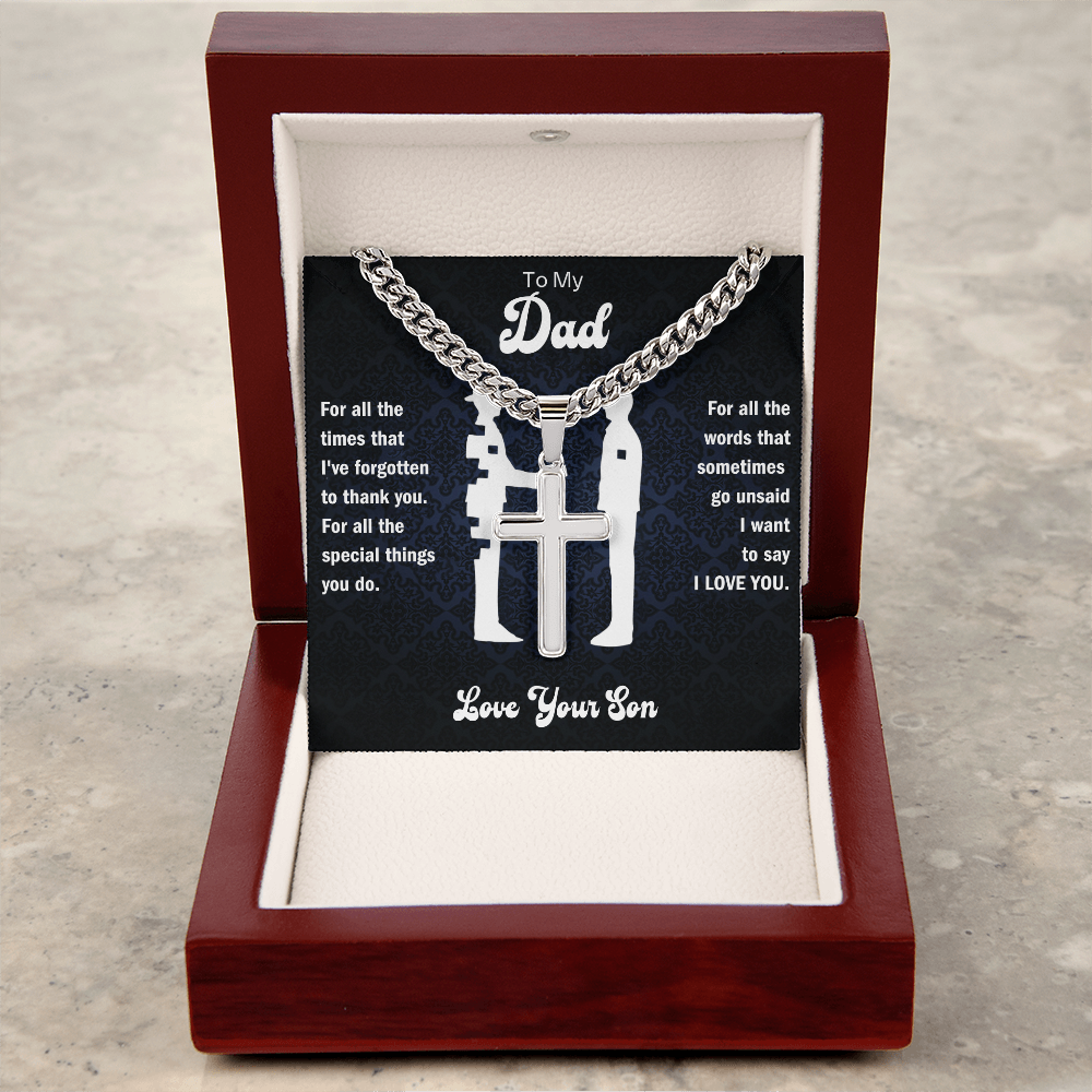 To My Dad - I Love You Artisan Cross Necklace -  Gift from Son