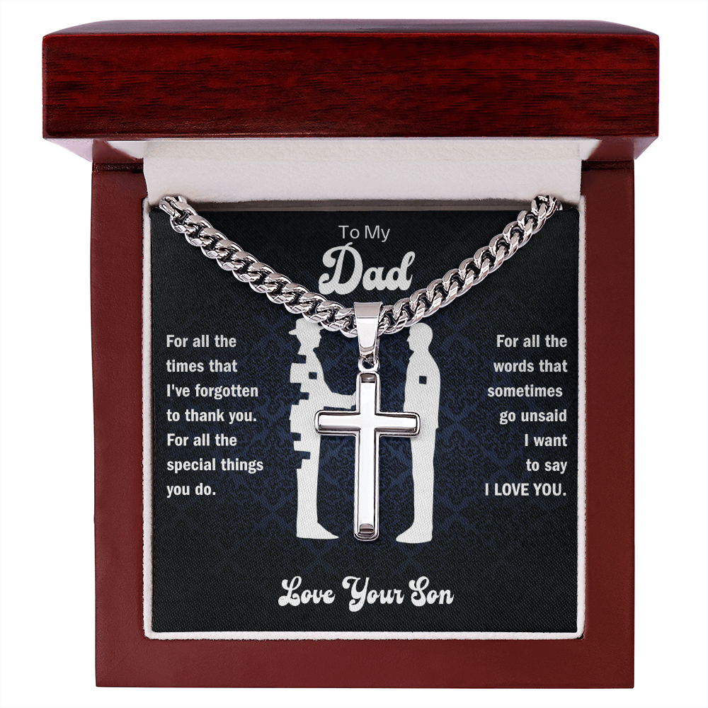 To My Dad - I Love You Artisan Cross Necklace -  Gift from Son