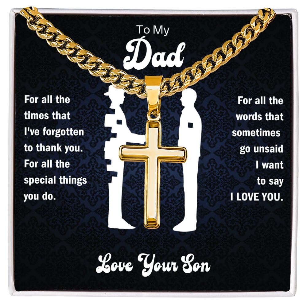 To My Dad - I Love You Artisan Cross Necklace -  Gift from Son