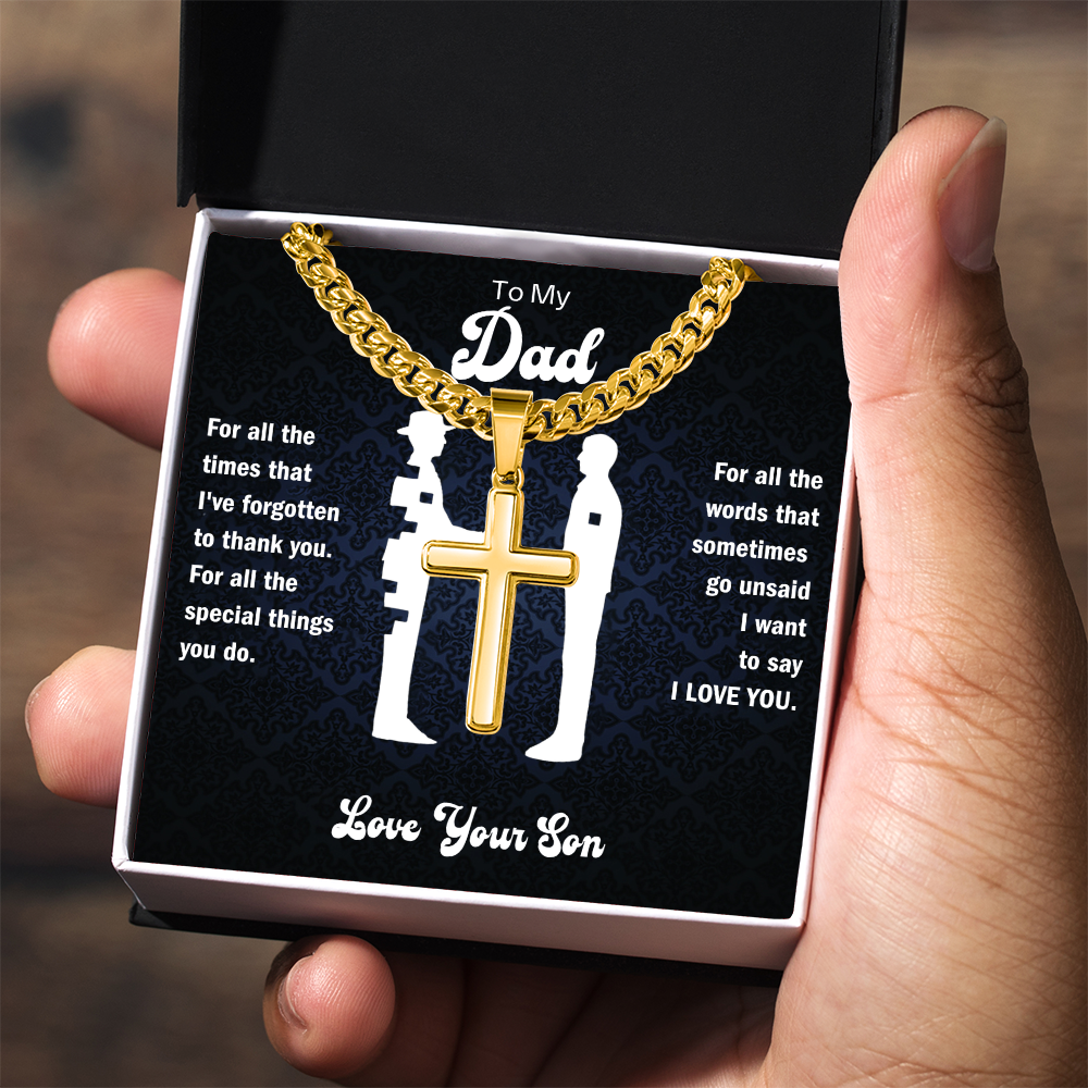 To My Dad - I Love You Artisan Cross Necklace -  Gift from Son