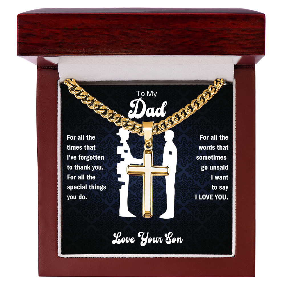To My Dad - I Love You Artisan Cross Necklace -  Gift from Son