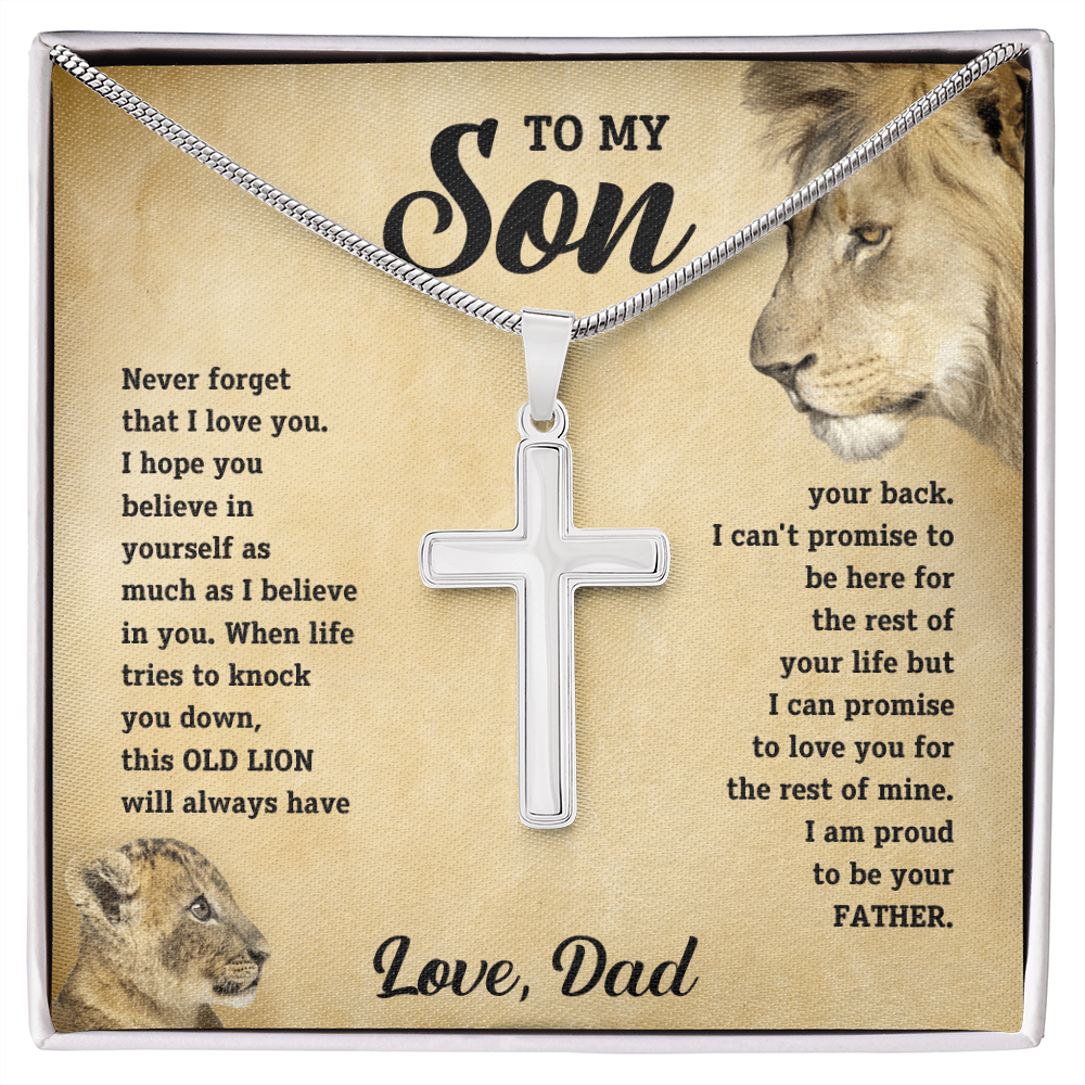 To My Son - Old Lion Artisan Cross Necklace - Meaningful Gift from Dad