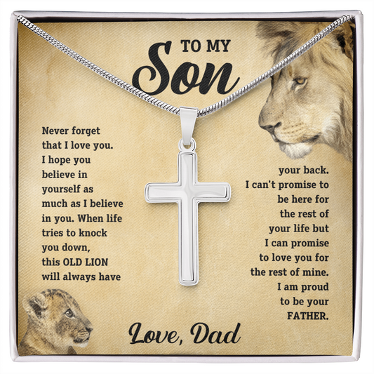 To My Son - Old Lion Artisan Cross Necklace - Meaningful Gift from Dad