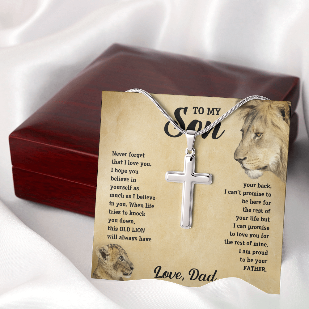 To My Son - Old Lion Artisan Cross Necklace - Meaningful Gift from Dad