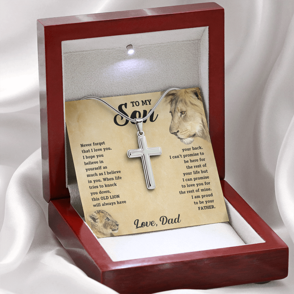 To My Son - Old Lion Artisan Cross Necklace - Meaningful Gift from Dad