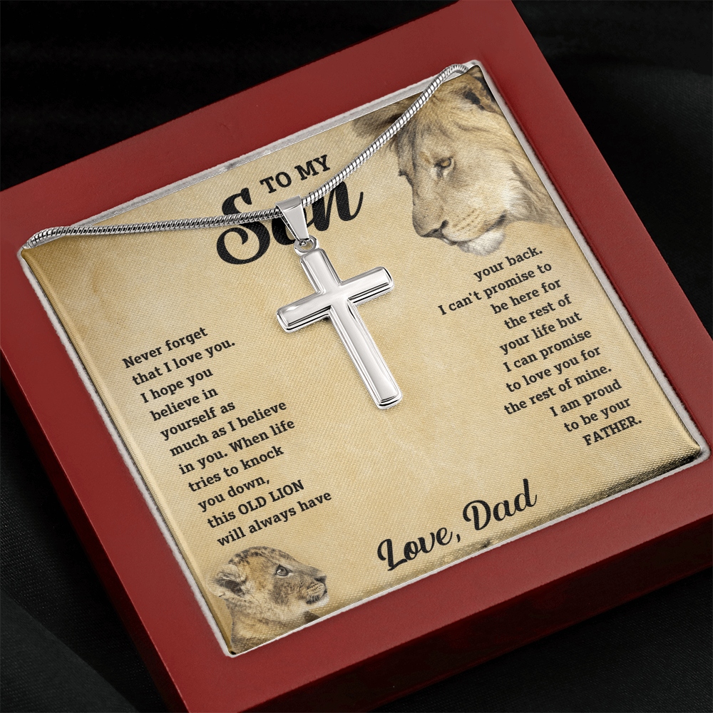 To My Son - Old Lion Artisan Cross Necklace - Meaningful Gift from Dad