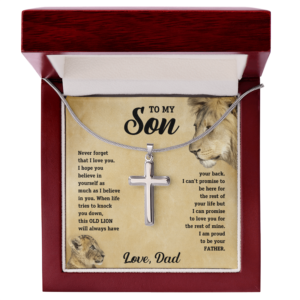To My Son - Old Lion Artisan Cross Necklace - Meaningful Gift from Dad