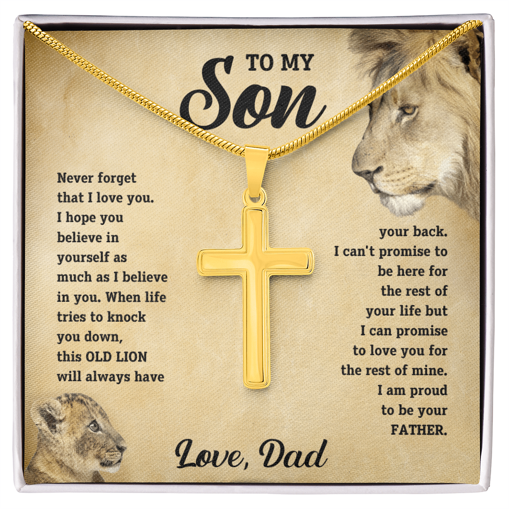 To My Son - Old Lion Artisan Cross Necklace - Meaningful Gift from Dad