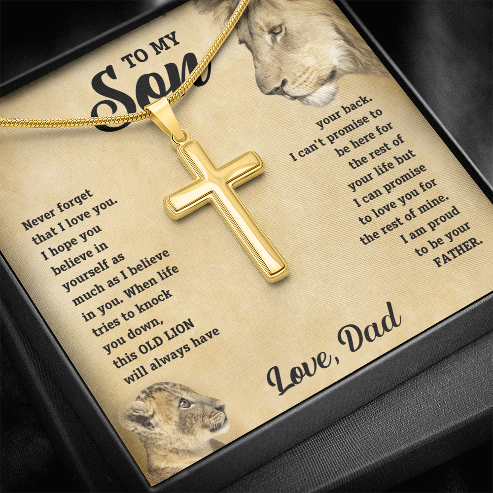 To My Son - Old Lion Artisan Cross Necklace - Meaningful Gift from Dad