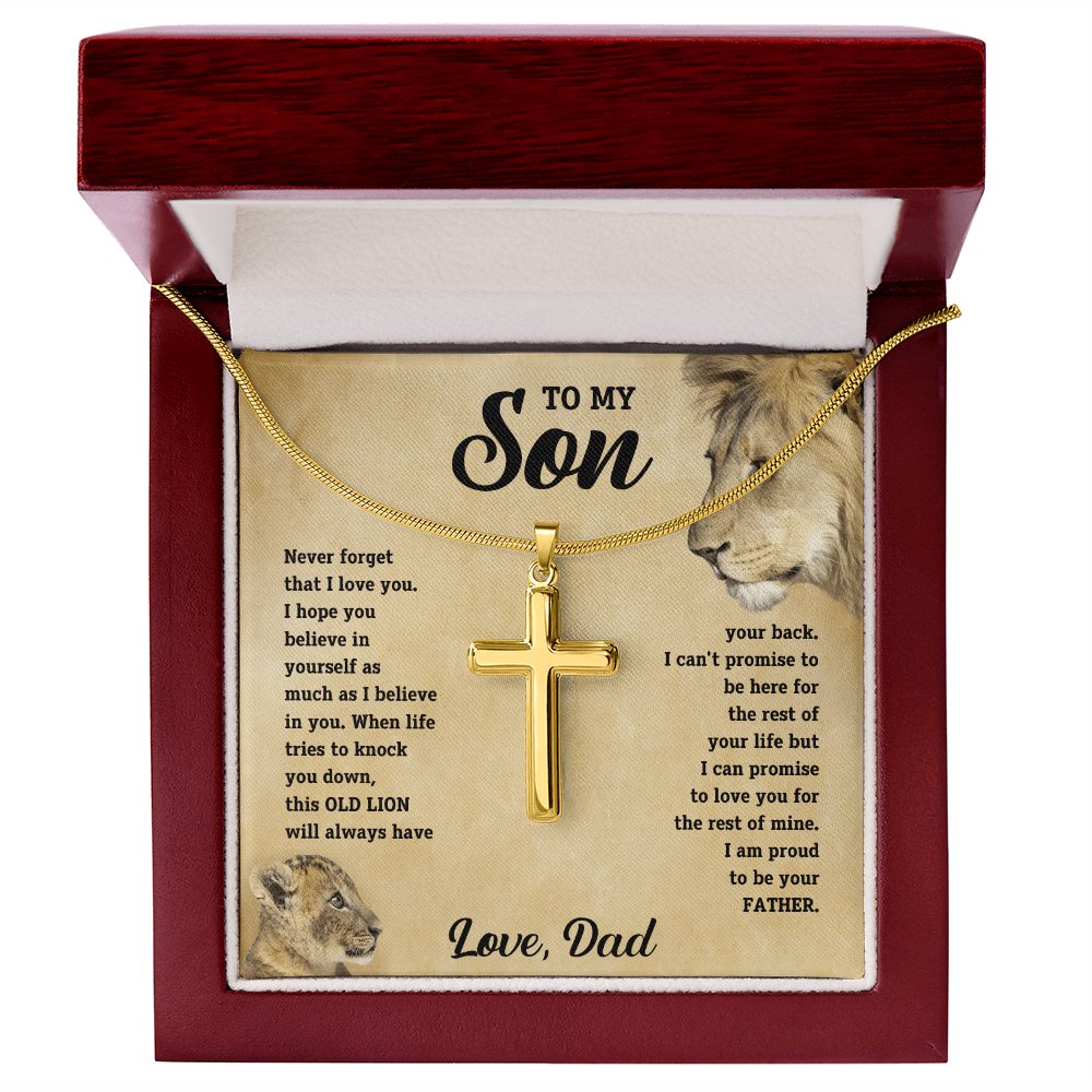 To My Son - Old Lion Artisan Cross Necklace - Meaningful Gift from Dad