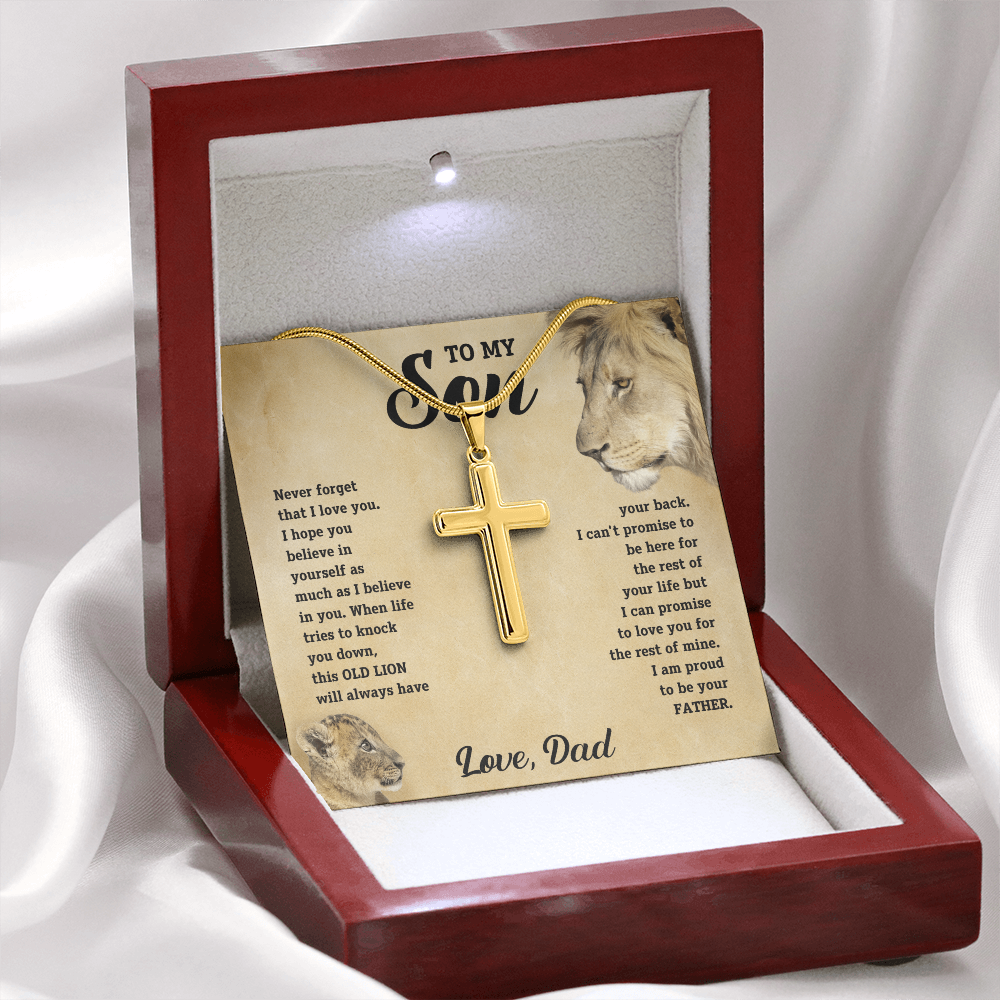 To My Son - Old Lion Artisan Cross Necklace - Meaningful Gift from Dad